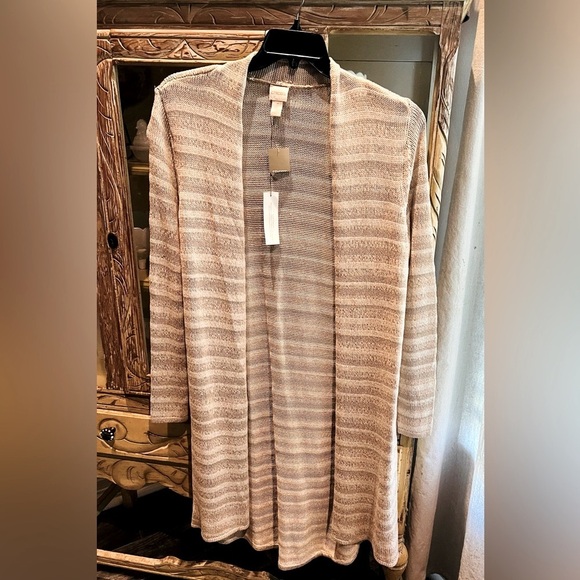 Chicos Cream Striped Cardigan Sweater - Picture 1 of 7